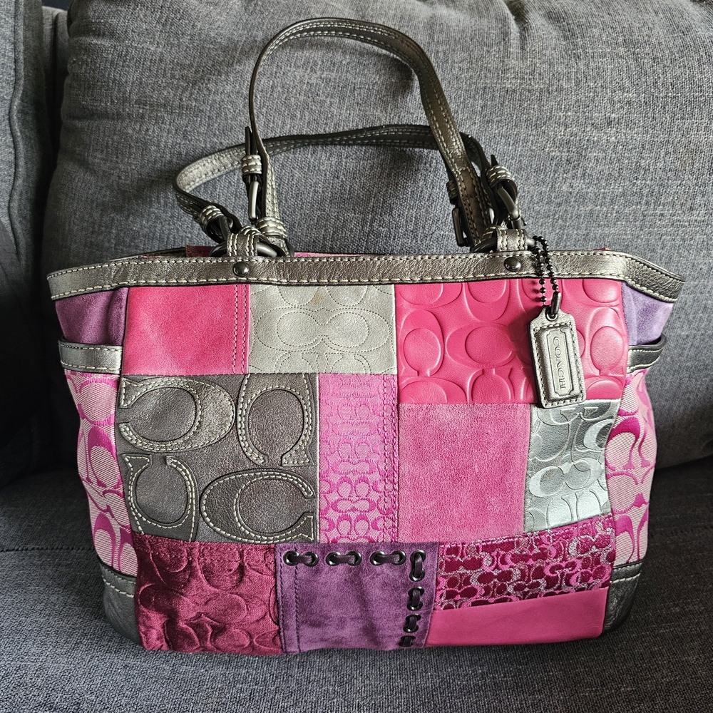 Coach Multicolor Patchwork Tote - Pink, Silver, and Purple